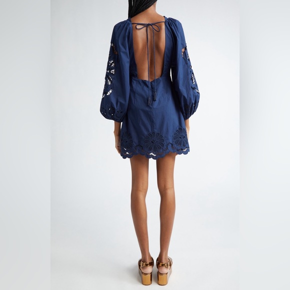 Farm Rio , Navy Blue Flowery Richelieu Mini Dress #FARMRIO - Picture 2 of 7